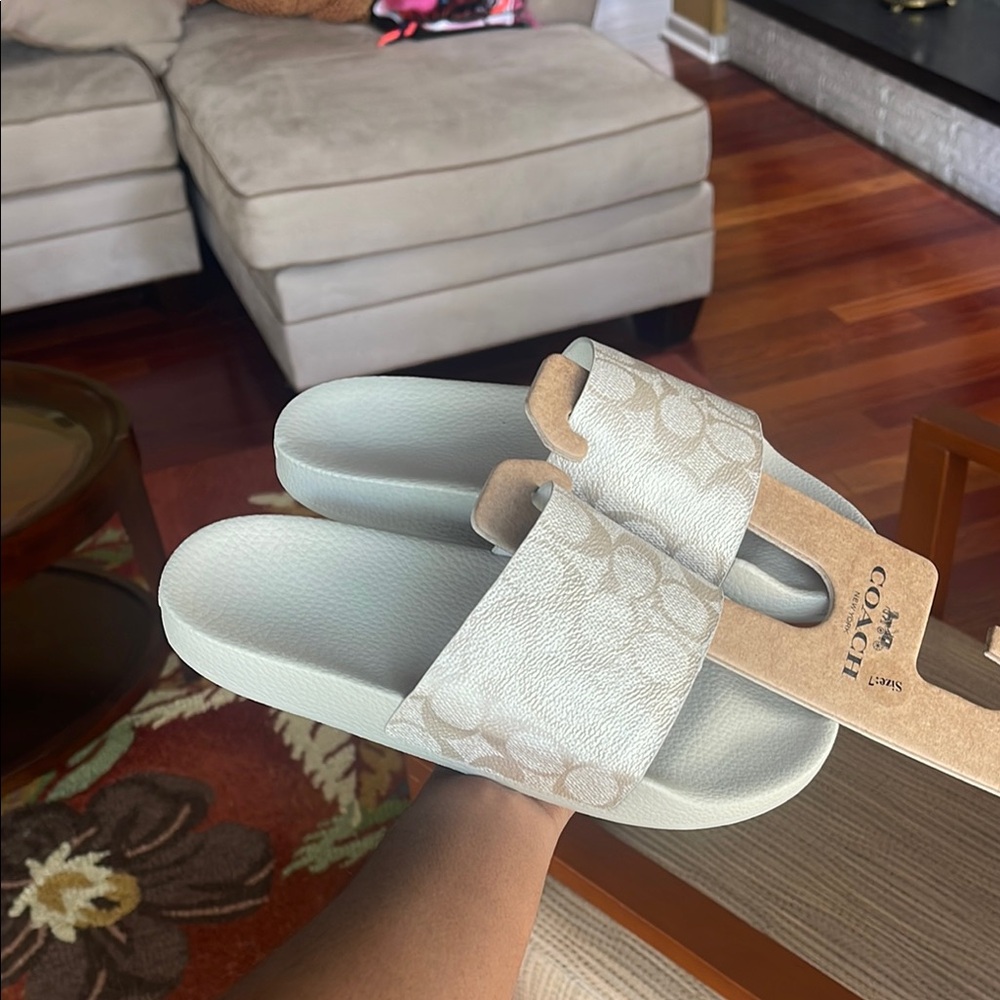 Coach Light Blue Slide Sandals